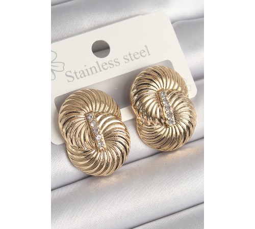 Pirinç Gold Renk Zirkon Taşlı Sarmal Model Kadın Küpe - TJ-BKP10241