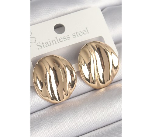 Pirinç Gold Renk İşlemeli Daire Plaka Model Kadın Küpe - TJ-BKP10249