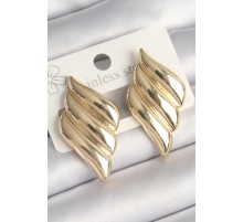 Pirinç Gold Renk 3 Sıralı Dalgalı Model Kadın Küpe TJ-BKP10250