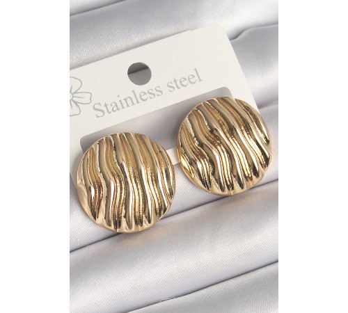 Pirinç Gold Renk İşlemeli Daire Plaka Model Kadın Küpe - TJ-BKP10256