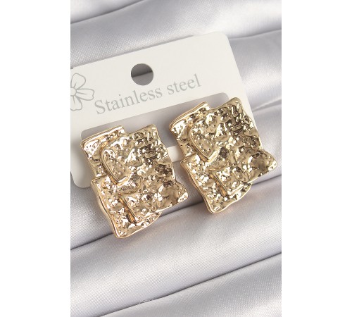 Pirinç Gümüş Renk İşlemeli Kare Plaka Model Kadın Küpe - TJ-BKP10258