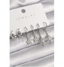 Pirinç Gümüş Renk Zirkon Taşlı Yıldız Model Kadın Küpe Seti - TJ-BKP10269