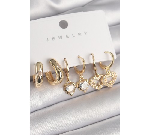 Pirinç Gold Renk Sallantı Zirkon Taşlı Kalp Model Kadın Küpe - TJ-BKP10282