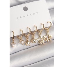 Pirinç Gold Renk Sallantı Zirkon Taşlı Yıldız Model Üçgen Detay Kadın Küpe Seti - TJ-BKP10290