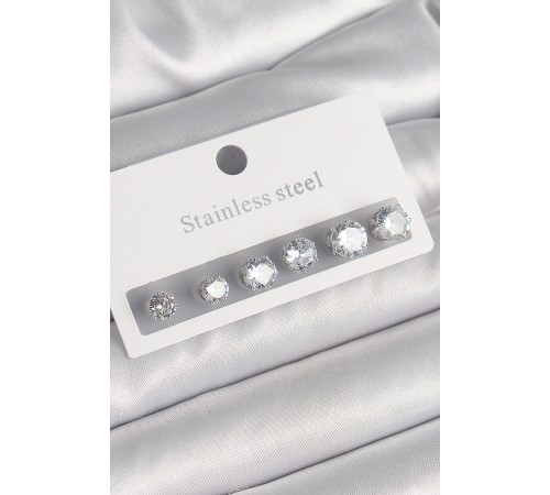 316L Çelik Gümüş Renk Zirkon Taşlı Kadın Küpe Seti - TJ-BKP10299