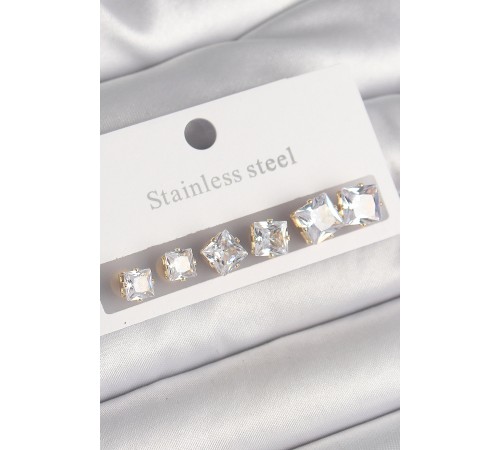 316L Çelik Gold Renk Kare Zirkon Taş Model Kadın Küpe Seti - TJ-BKP10304