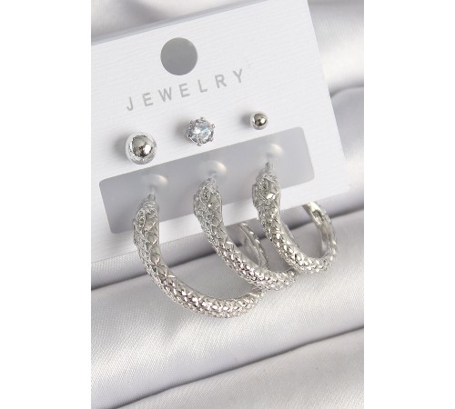 Pirinç Gold Renk Zirkon Taş Detaylı Halka Yılan Model Kadın Küpe Seti - TJ-BKP10309