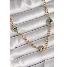 316L Çelik Gold Renk Zincir Nazar Boncuk Model Kadın Kolye - TJ-BKO9876