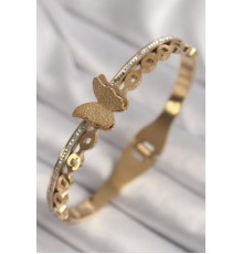 316L Çelik Gold Renk Zirkon Taş Detaylı Simli Model Kadın Kelepçe - TJ-BB6777