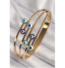 316L Çelik Gold Renk Nazar Boncuklu Kaburga Model Kadın Kelepçe - TJ-BB6778