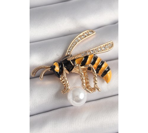 Pirinç Gold Renk Zirkon Taş Detaylı Arı Model Kadın Broş - TJ-BR408