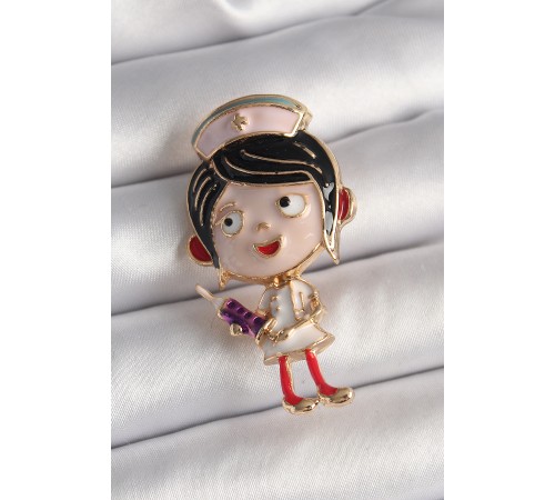 Pirinç Gold Renk Renkli Hemşire Model Kadın Broş - TJ-BR412