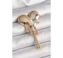 Pirinç Gold Renk Eriyen Kalp Model Kare Zirkon Taş Detay Kadın Broş - TJ-BR418