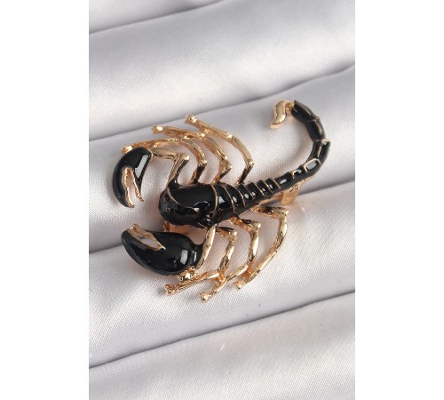 Pirinç Gold Renk Siyah Akrep Model Kadın Broş - TJ-BR421