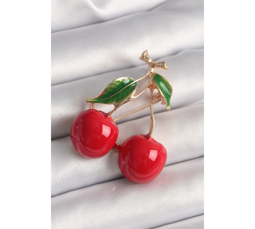 Pirinç Gold Renk Kiraz Model Kadın Broş - TJ-BR425