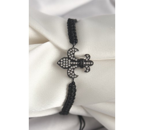 Pirinç Siyah Renk Zirkon Taşlı Zambak Figür Asansörlü Makrome Model Kadın Bileklik - TJ-BB6800