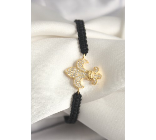 Pirinç Gold Renk Zirkon Taşlı Zambak Figür Asansörlü Makrome Model Kadın Bileklik - TJ-BB6801