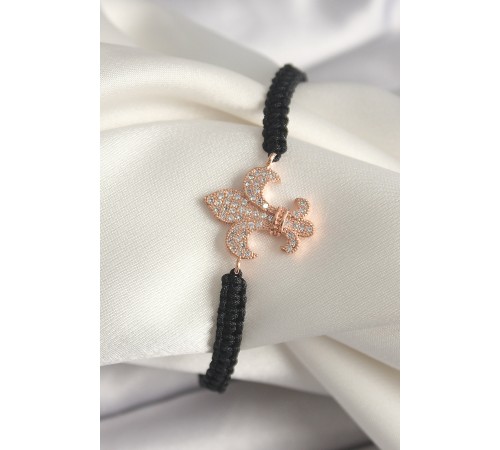 Pirinç Rose Renk Zirkon Taşlı Zambak Model Asansörlü Makrome Model Kadın Bileklik - TJ-BB6802