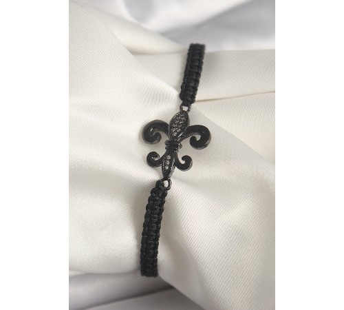 Pirinç Siyah Renk Zirkon Taş İşlemeli Zambak Figür Asansörlü Makrome Model Kadın Bileklik - TJ-BB6805