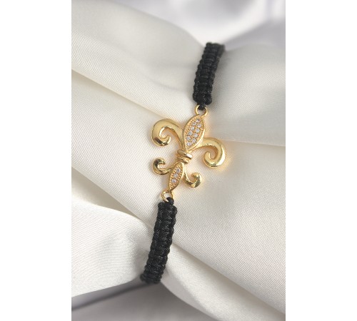 Pirinç Gold Renk Zirkon Taşlı Zambak Figür Asansörlü Makrome Model Kadın Bileklik - TJ-BB6807