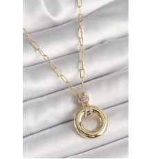 Pirinç Gold Renk Zirkon Taş Detaylı Madalyon Model Kadın Kolye - TJ-BKO9885