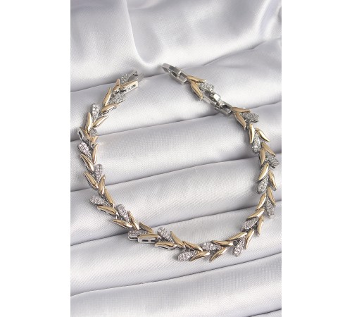 Pirinç Gold Renk Mix Renk Zirkon Taşlı Yaprak Model VIP Seri Kadın Bileklik - TJ-BB6810