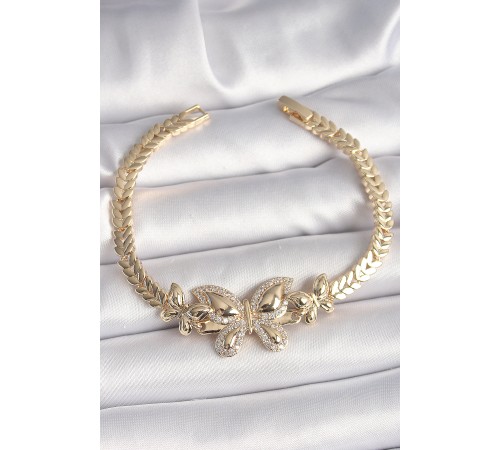 Pirinç Gold Renk Zirkon Taşlı Model Kadın Bileklik - TJ-BB6814