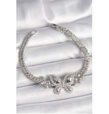 Pirinç Gümüş Renk Zirkon Taşlı Model Kadın Bileklik - TJ-BB6815