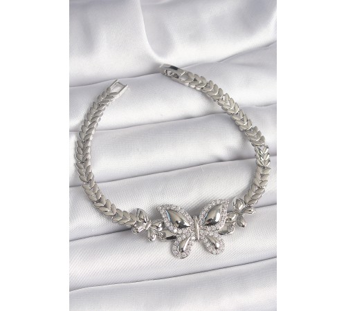 Pirinç Gümüş Renk Zirkon Taşlı Model Kadın Bileklik - TJ-BB6815