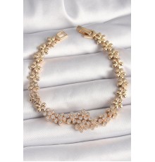 Pirinç Gold Renk Zirkon Taşlı Zincir Çiçek Model Kadın Bileklik - TJ-BB6824