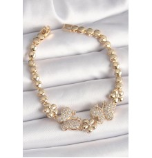 Pirinç Gold Renk Zirkon Taşlı Figür Çiçek Zincir Model Kadın Bileklik - TJ-BB6826