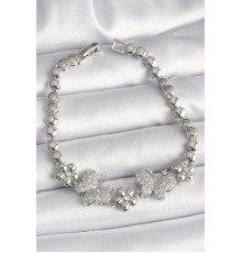 Pirinç Gümüş Renk Zirkon Taşlı Figür Çiçek Zincir Model Kadın Bileklik - TJ-BB6827