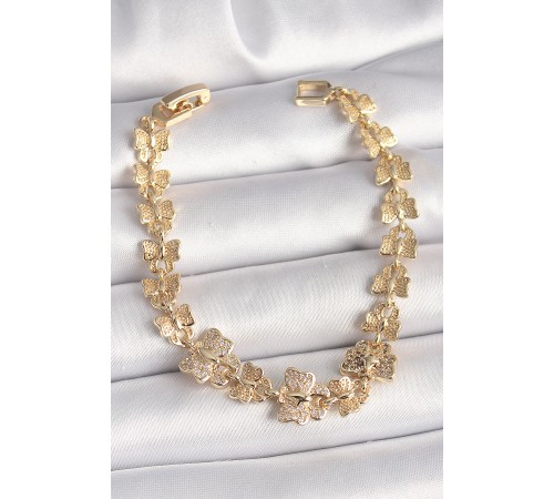 Pirinç Gold Renk Zirkon Taşlı Model Zincir Kadın Bileklik - TJ-BB6834