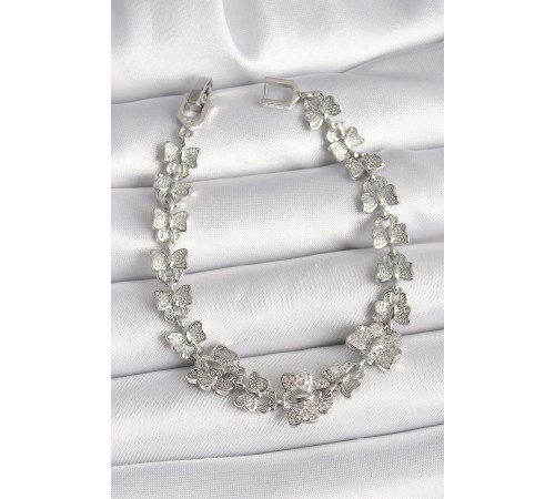 Pirinç Gümüş Renk Zirkon Taşlı Model Zincir Kadın Bileklik - TJ-BB6835