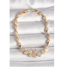 Pirinç Gold Renk Zirkon Taşlı Figür Damla Zincir Model Kadın Bileklik - TJ-BB6840