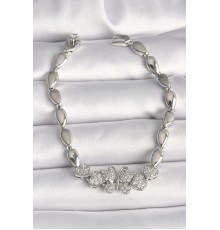 Pirinç Gümüş Renk Zirkon Taşlı Figür Damla Zincir Model Kadın Bileklik - TJ-BB6841