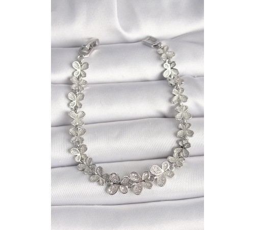 Pirinç Gümüş Renk Zirkon Taşlı Yonca Model Kadın Bileklik - TJ-BB6846