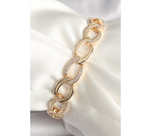 Pirinç Gold Renk Zirkon Taşlı Oval Zincir Model Kadın Bileklik - TJ-BB6847
