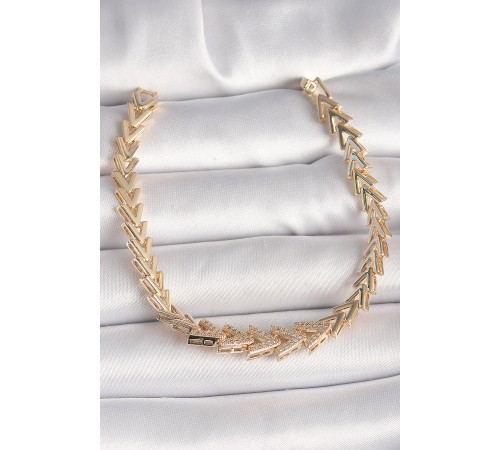 Pirinç Gold Renk Zirkon Taşlı Ok Model Kadın Bileklik - TJ-BB6851