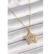 316L Çelik Gold Renk Zincir Zirkon Taşlı Kar Tanesi Model Kadın Kolye - TJ-BKO9895