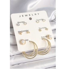 Pirinç Gold Renk Zirkon Taşlı İncili Halka Figür 7'Li Set Model Kadın Küpe Seti - TJ-BKP10319