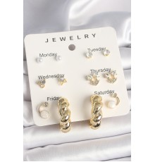 Pirinç Gold Renk Zirkon Taşlı Sarmal Halka Model 7'Li Kadın Küpe Seti - TJ-BKP10324