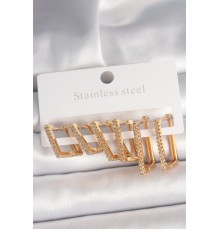Pirinç Gold Renk Zirkon Taşlı 3 Çift Kare Model Kadın Küpe - TJ-BKP10328