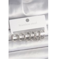 Pirinç Gümüş Renk Zirkon Taşlı 3 Çift Halka Model Kadın Küpe - TJ-BKP10329