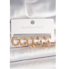 Pirinç Gold Renk Zirkon Taşlı 3 Çift Daire Model Kadın Küpe - TJ-BKP10330
