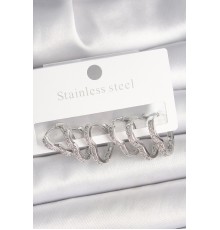 Pirinç Gümüş Renk Zirkon Taşlı 3 Çift Kalp Model Kadın Küpe - TJ-BKP10333