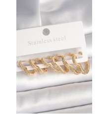 Pirinç Gold Renk Zirkon Taşlı 3 Çift Kalp Model Kadın Küpe - TJ-BKP10334