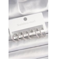 Pirinç Gümüş Renk Zirkon Taşlı 3 Çift Halka Model Kadın Küpe - TJ-BKP10335