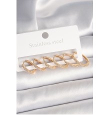Pirinç Gold Renk Zirkon Taşlı 3 Çift Halka Model Kadın Küpe - TJ-BKP10336