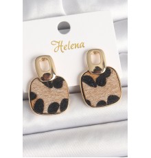 Pirinç Gold Renk Sallantı Kare Leopar Model Kadın Küpe - TJ-BKP10338